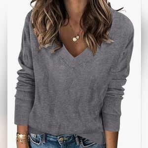 Gray V-Neck Women's Soft Sweater